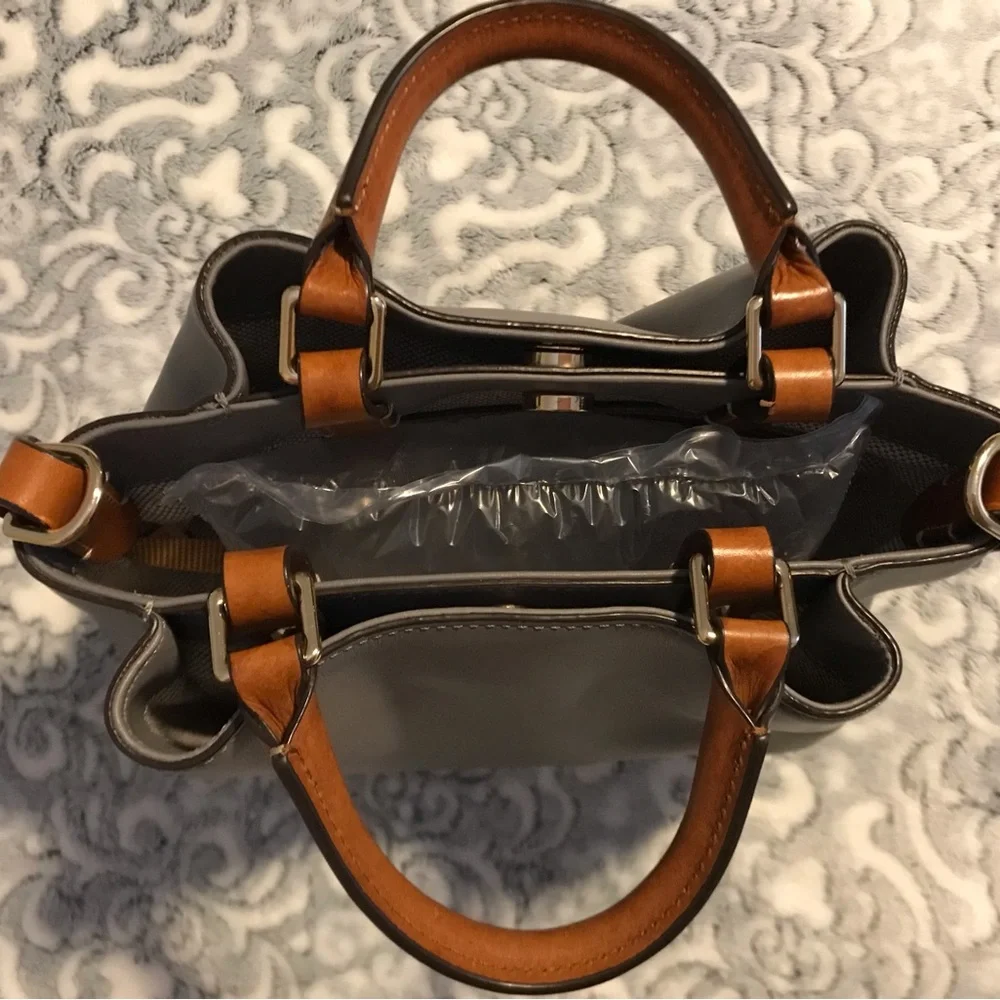 Dooney & Bourke Mini Breanna Gray Satchel with Brown Handles
